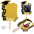 12Pcs Class Of 2026 Grad Photo Props Blank DIY Photo Frame Graduation Party Souvenirs Graduation Cutout Face Fans With Handle Qme Gold
