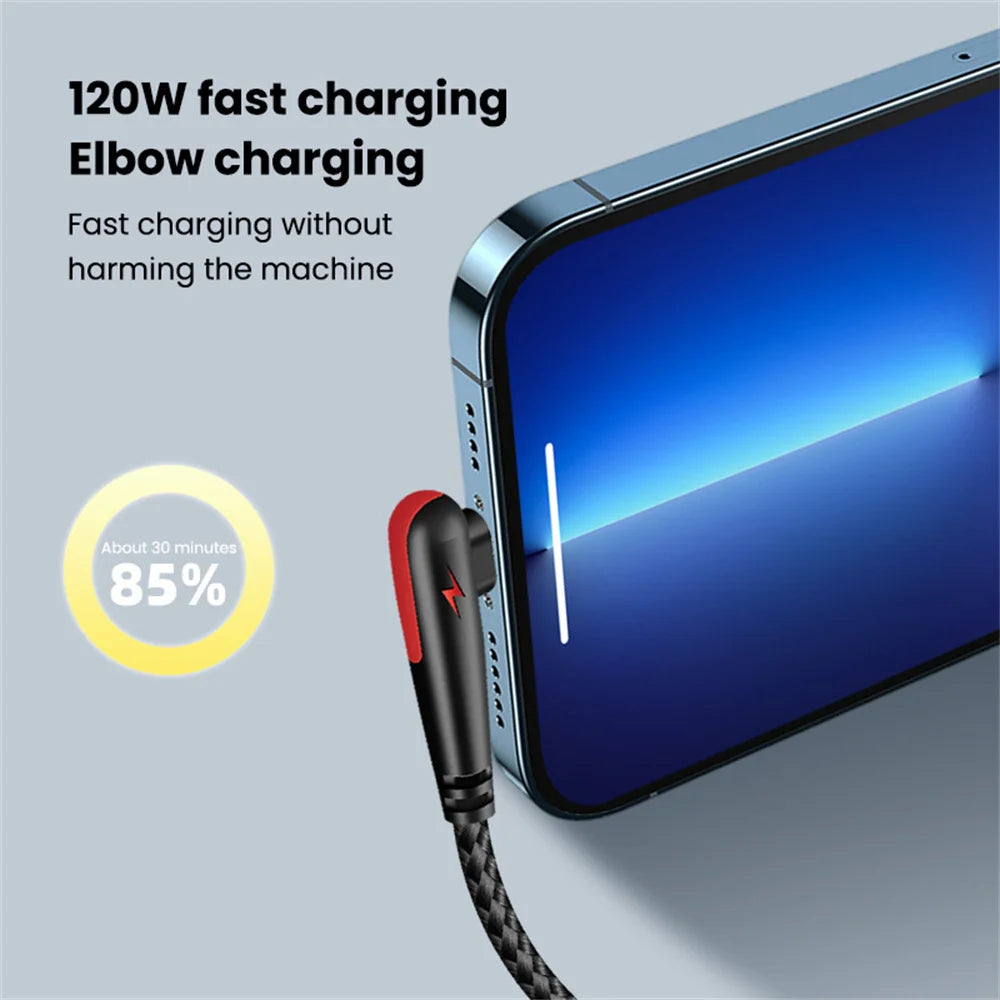 120W Quick Charger Cable 90 Degree Elbow Type C USB Fast Charging Cable for Huawei Mate 60 50 40 P60 P50 Honor Xiaomi Redmi POCO Qme