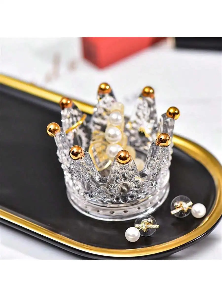 Crystal Glass Crown Beauty Storage Box Mini Can Store Necklaces Qme golden