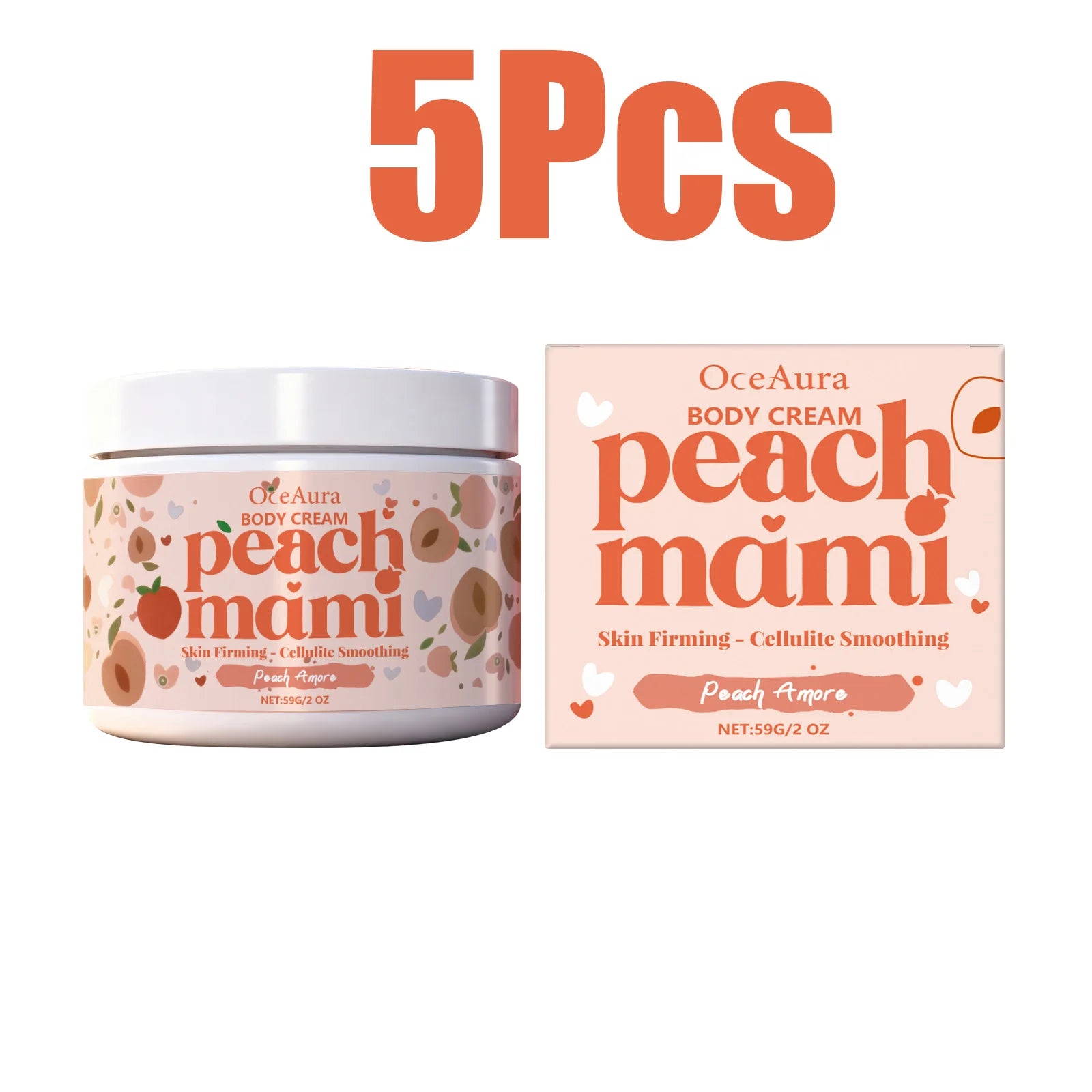 Peach Firming Body Cream Moisturizing Tightening Lifting Smoothing Skin Daily Use for Elastic Nourished & Protected Skin Qme 5 x 59g Boxed