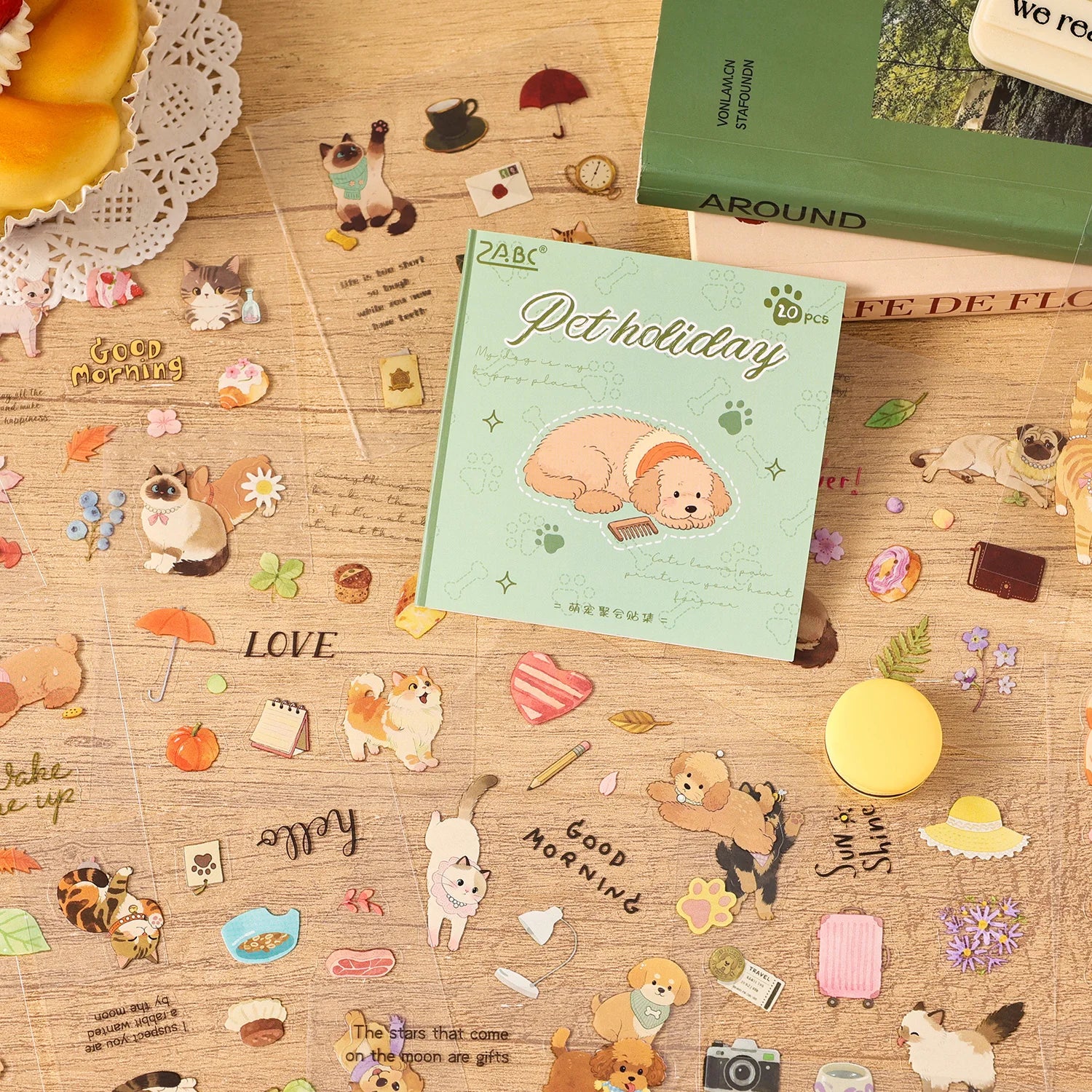 20/80Pcs/Book Cute Pet Party Series Die cut sticker book Handbook Calendar Greeting Cards Diary Notebook Album Material Stickers Qme