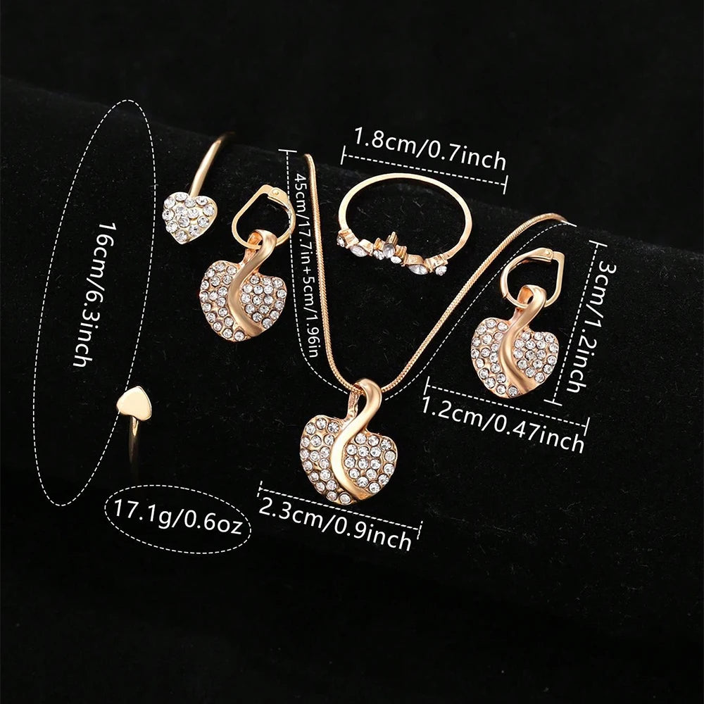 Women's Quartz Watch Gold Luxury Women Ring Necklace Earring Rhinestone Fashion Wristwatch Casual Ladies Watches Jewelry Set ﻿ Qme