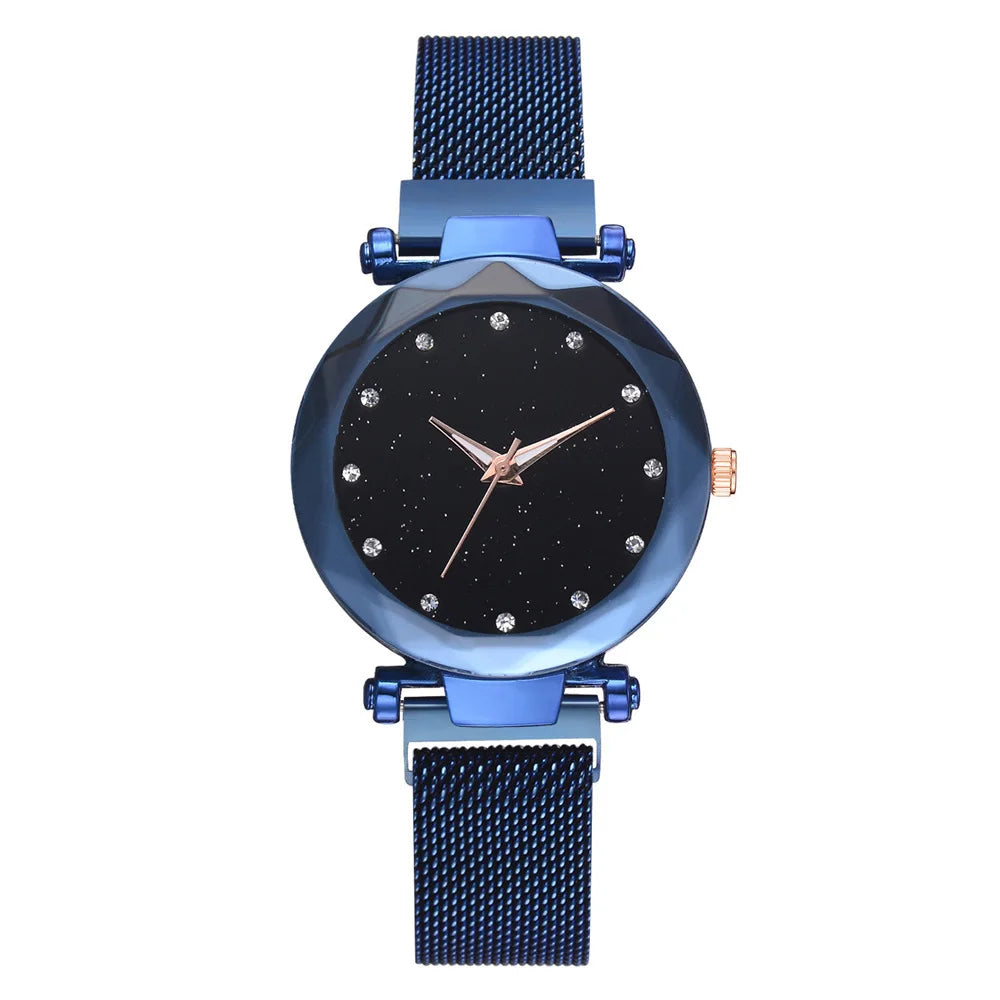 Luxury Women Watches Ladies Magnetic Starry Sky Watch Women Fashion Diamond Quartz Wristwatches reloj mujer zegarek damski Qme blue
