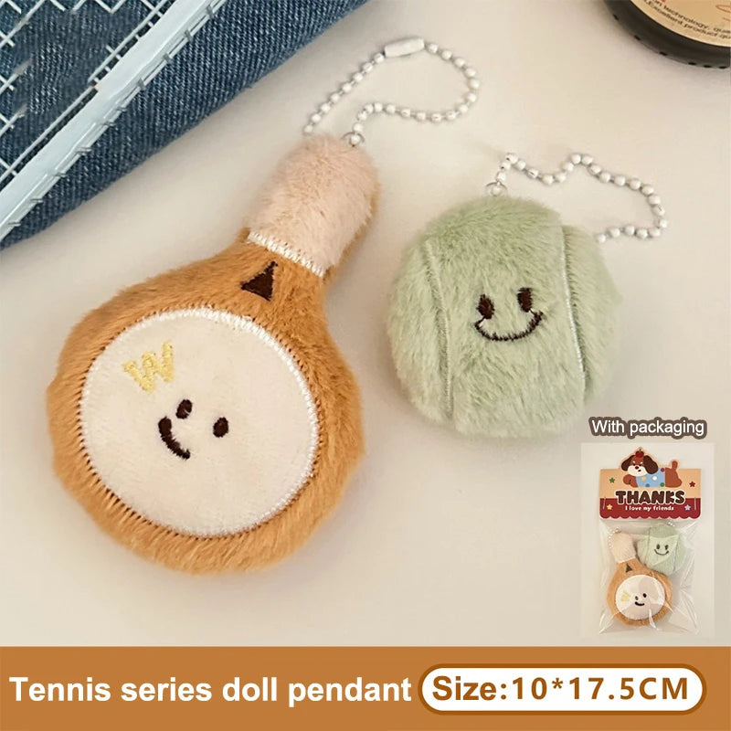 Cartoon Plush Badminton Tennis Keychain Fluffy Cute Creative Soft Qme A4