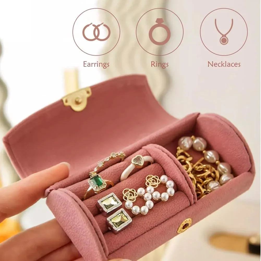Travel Jewelry Case Portable Velvet Organizer Rings Earrings Storage Box Perfect Gift for Women, Lady and Girl Travel Essential Qme