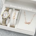 Three piece set of gold stretchable steel strip women's digital watch infinite symbol bracelet necklace, not including gift box Qme 3PCS Set Without Box