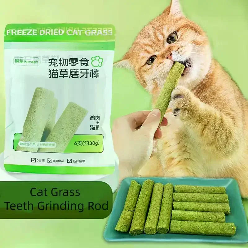 6/18Pcs Cat Grass Teething Sticks Chew Toy Gentle Healthy Hairball Removal Cat Grass Stick Pet Snacks Teeth Grinding Stick Qme