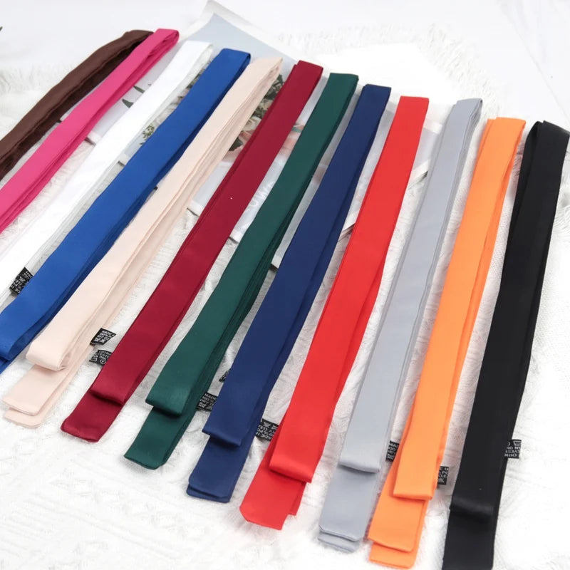 160cm X 2.5cm Long Skinny Brand Bag Scarf for Women Head Handle Silk Scarves Wraps Satin Neck Tie Ribbons Headbands Neckerchief Qme