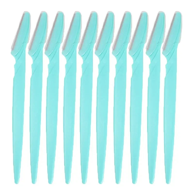 Eyebrow Trimmer Eyebrow Razor Safety Face Shaver Eye Brow Shaper Portable Blades Hair Removal Cutters for Woman Cosmetic Tools Qme 10Pcs Blue