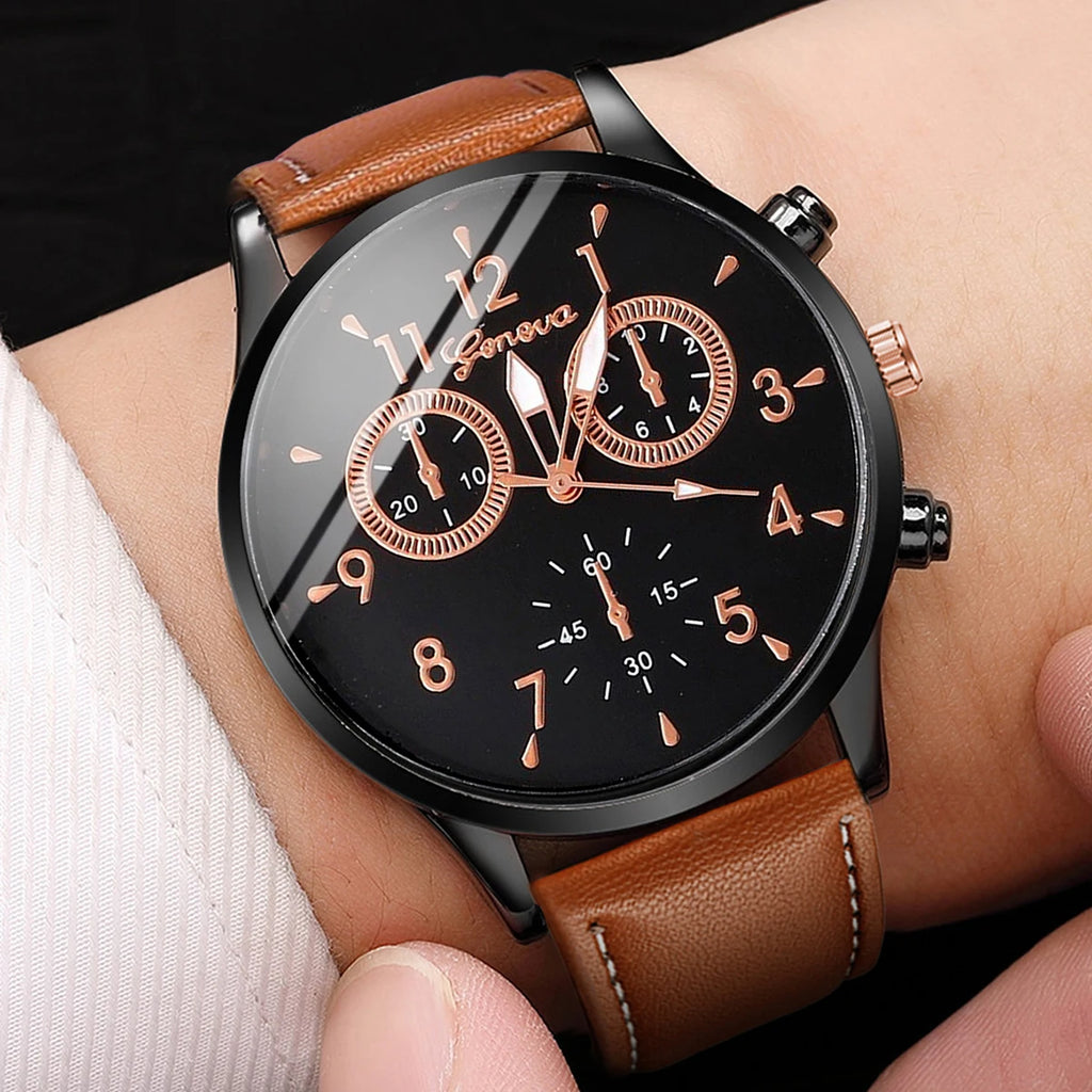 4 Pcs/Set Fashion Men's Casual Watches Men's Leather Bracelet Quartz Watch Man Present Bracelets Set (Without Box) Qme