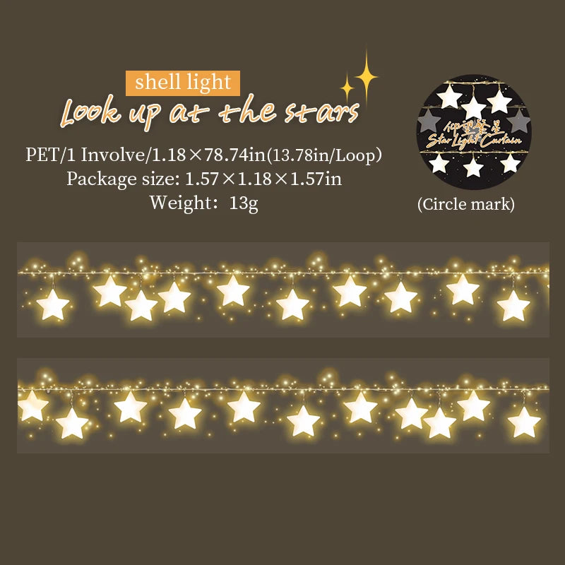1 Roll Glitter Star String Light Fringe Themed Decorative Tape for Scrapbooking DIY Frame Collage Laptop Phone Cup Luggage Guita Qme S23968-1