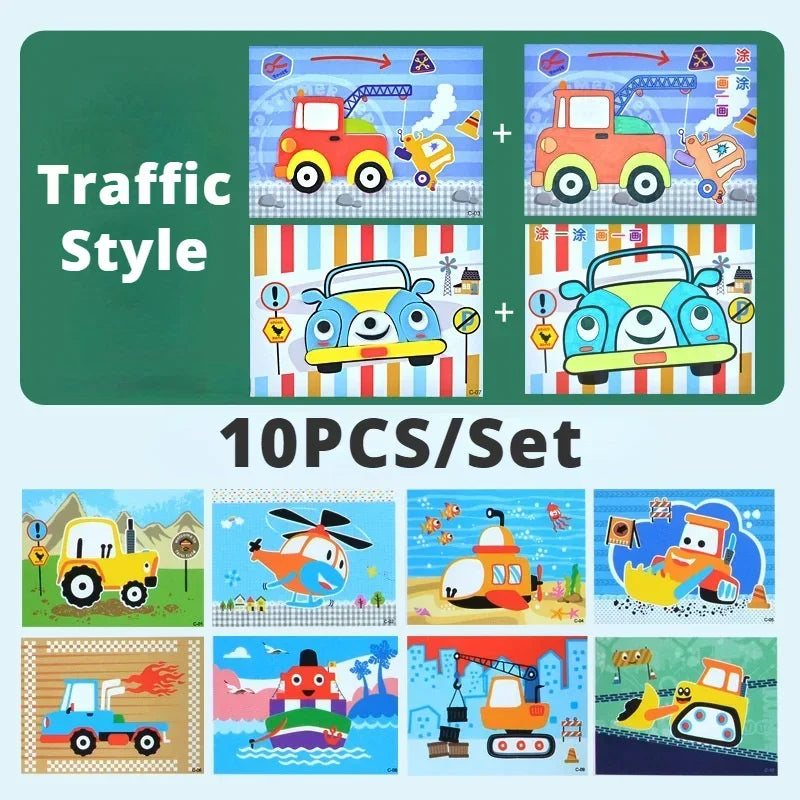 3D EVA Foam Sticker Puzzle Game DIY Cartoon Animal Craft Toys Kids Qme Traffic 10 Pcs