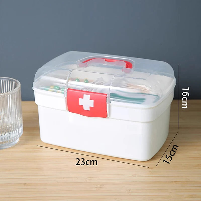 Medicine Storage Box Portable Large Capacity Family Hand First Aid Qme 21cm white