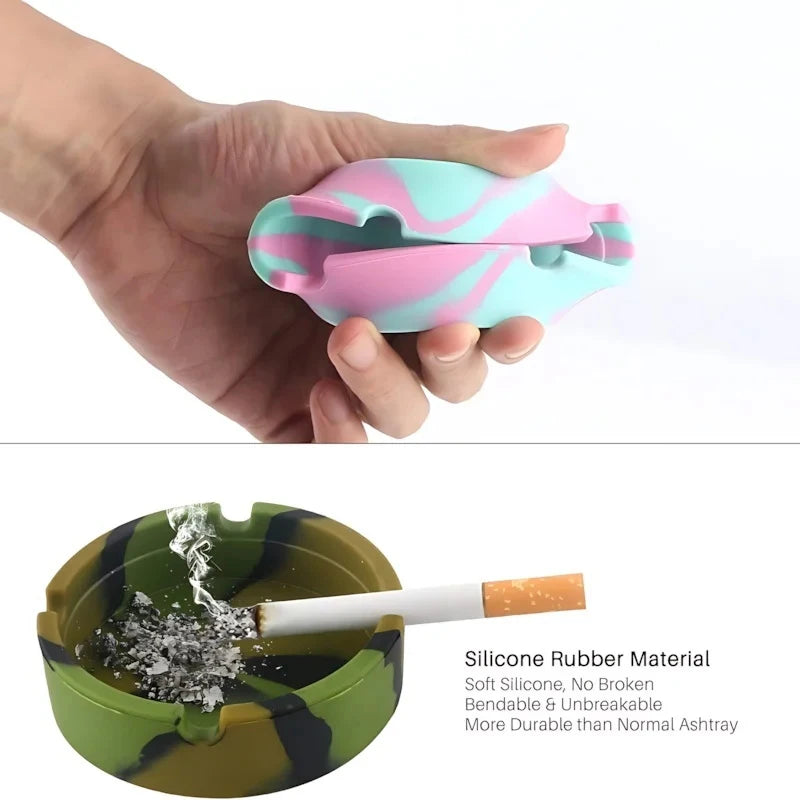 Round Silicone Ashtray Holder Portable Camouflage Anti-scalding Qme
