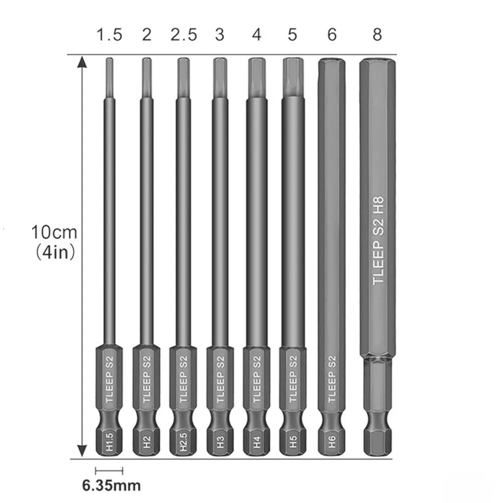 8pcs Hex Head Allen Wrench Drill Bits Set 100mm SAE Metric Allen Electric Hexagonal Bit Screwdriver Socket Bit Power Tool Parts Qme Default Title
