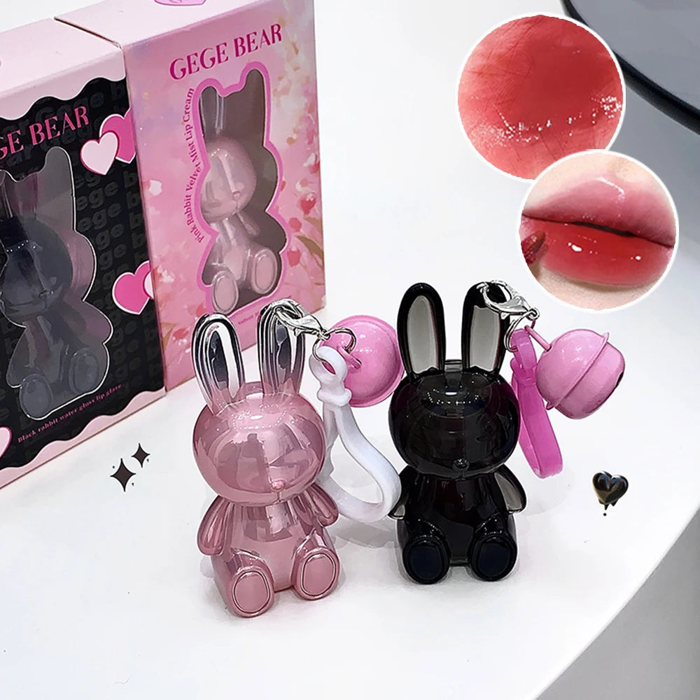 Gege Bear Pink Rabbit Velvet Matte Lip Cream Black Rabbit Water light lip glaze matte mirror pendant lipstick lip gloss Qme