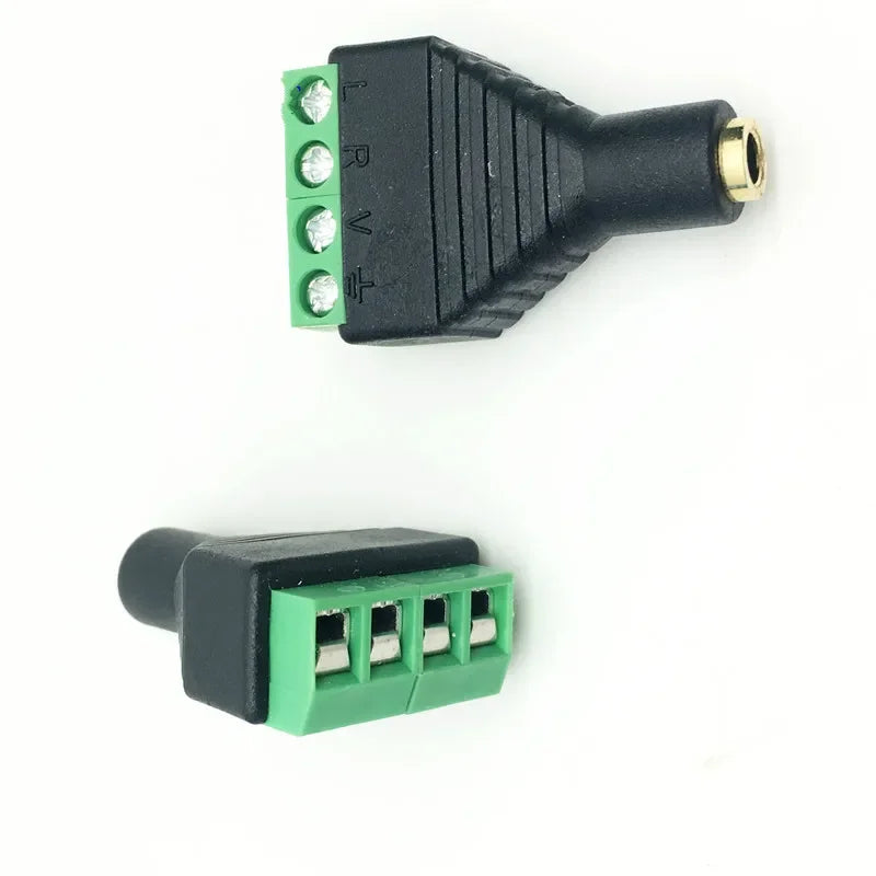 3.5mm 10pcs 1/8 Inch Stereo Male & Female Plug to AV Screw Video Balun Terminal Jack 3 pin Terminal Block Plug Connector Qme Female