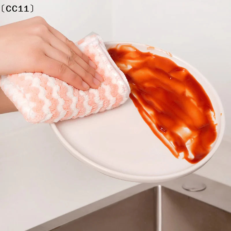 Kitchen Cleaning Rag Coral Fleece Dish Washing Cloth Absorbent Qme