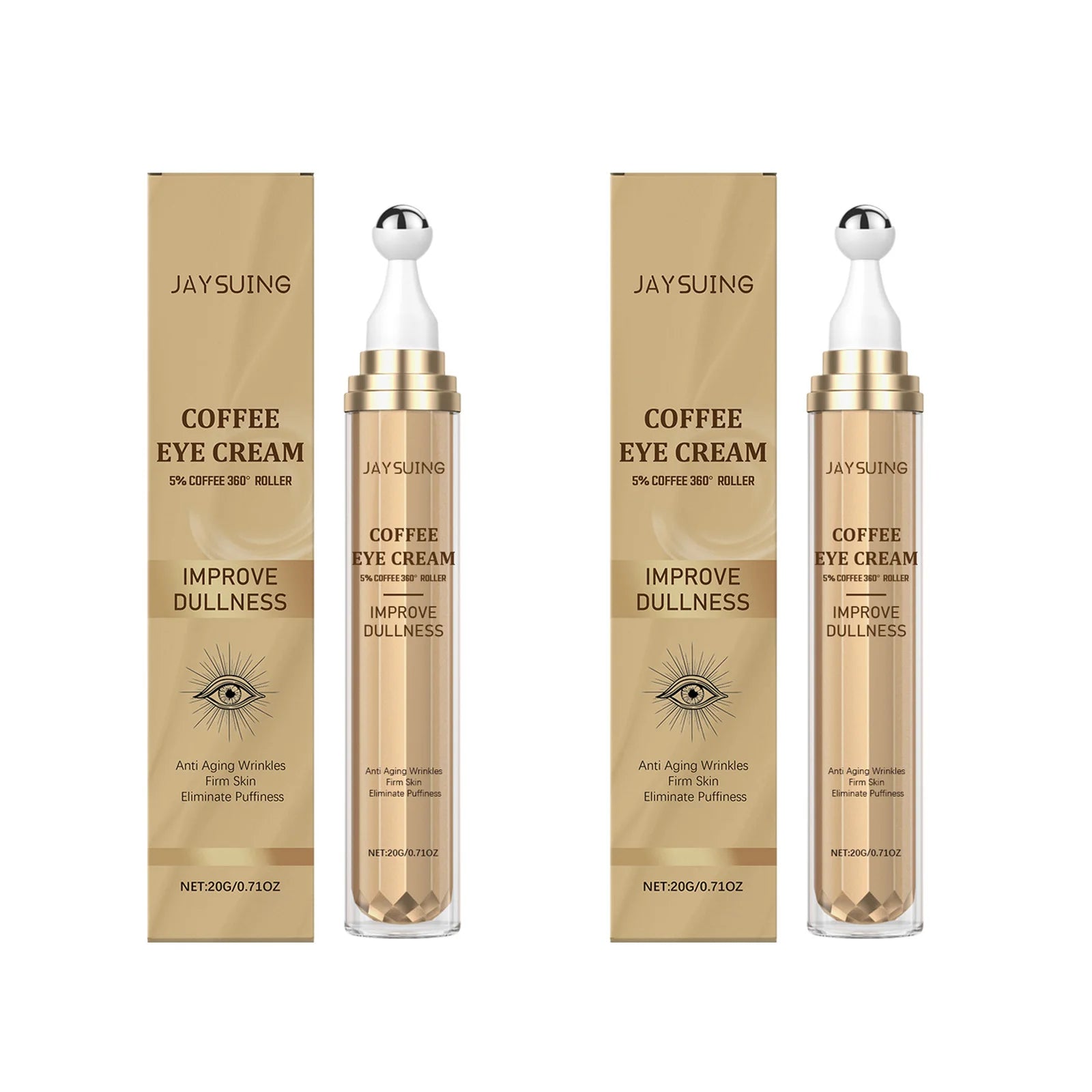 Caffeine Firming Eye Cream Fade Dark Circles Anti-Puffiness Lighten Fine Lines Under The Eyes Remove Eye Bags Roller Eye Massage Qme 2 x 20g Boxed