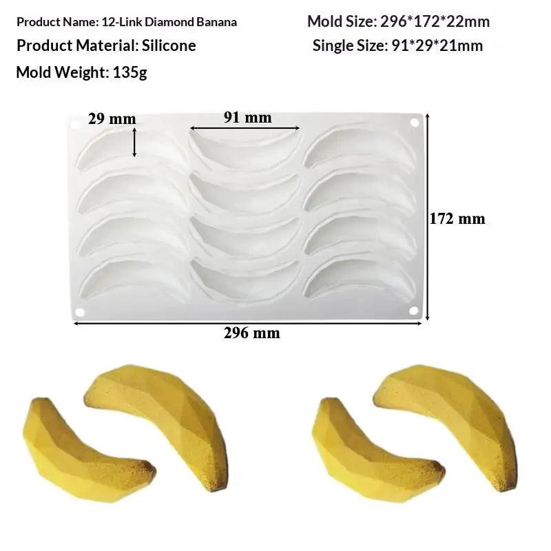6 12 Cavity Banana Mousse Cake Silicone Mold DIY Chocolate Pudding Qme E
