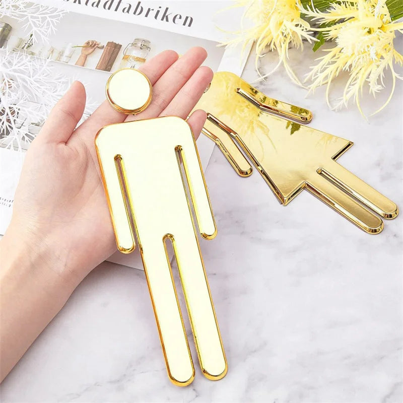WC Bathroom Signage Board Art Home Decor Acrylic 3D Toilet Sign Plate Qme