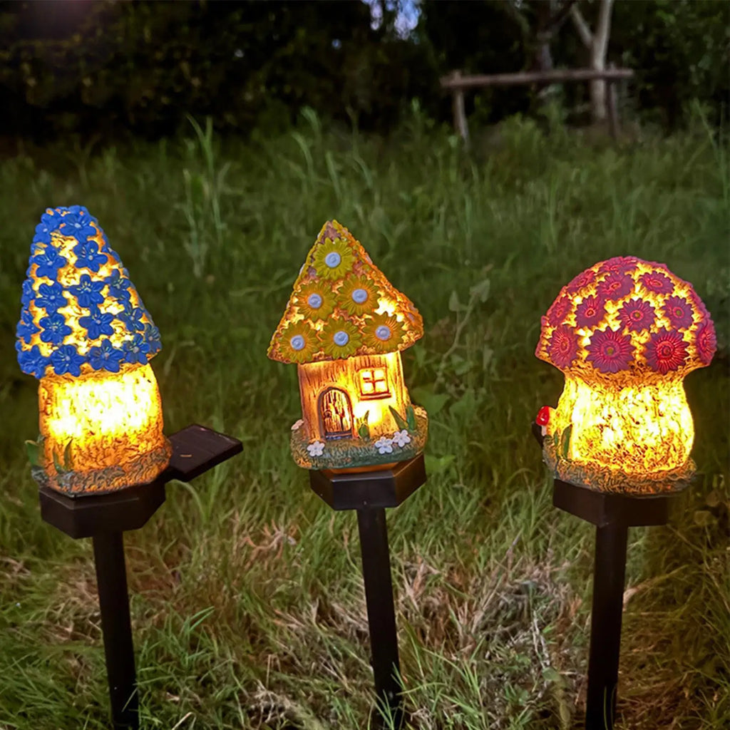 Solar Mushroom Waterproof Resin Pathway Auto Off Lamp Fairy Houses Qme