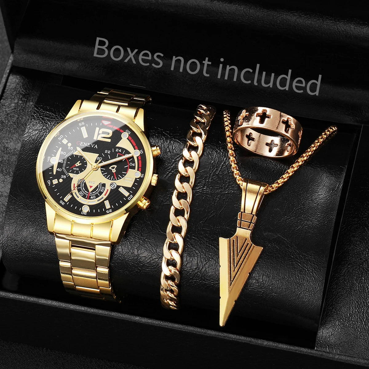 4 pieces/set of men's fashionable business watches, casual quartz watches with calendar and jewelry set, men's watches Qme 2