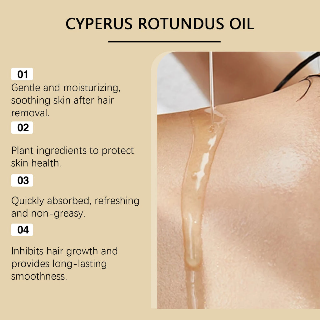 Pure Cyperus Rotundus Oil for Hair Removal Reducing Armpit Legs Arms Body Hair Inhibitor Smooth Body Skin Hair Removal Oil Qme
