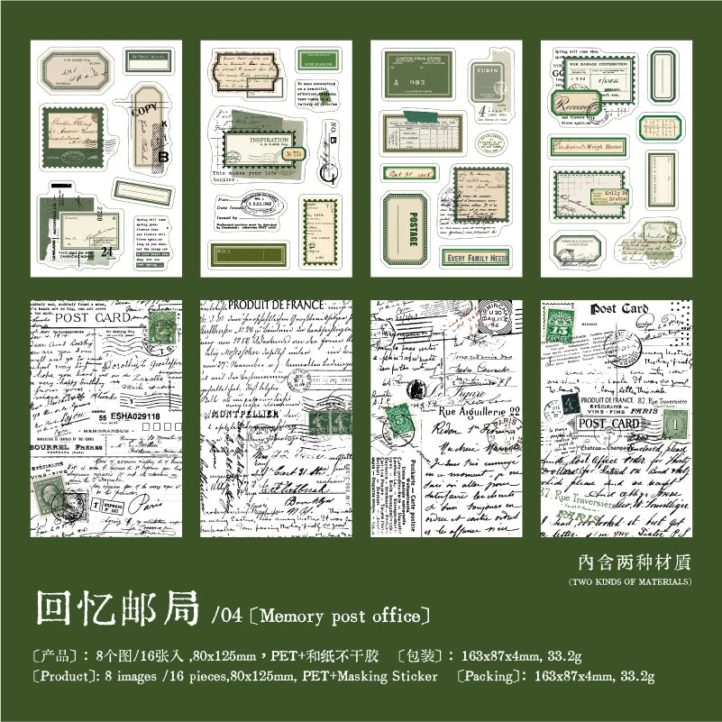 16 Sheets Reader tags Series Vintage style Die Cut Sticker Book DIY Junk Journal Diary Scrapbooking Material Stationery Stickers Qme D