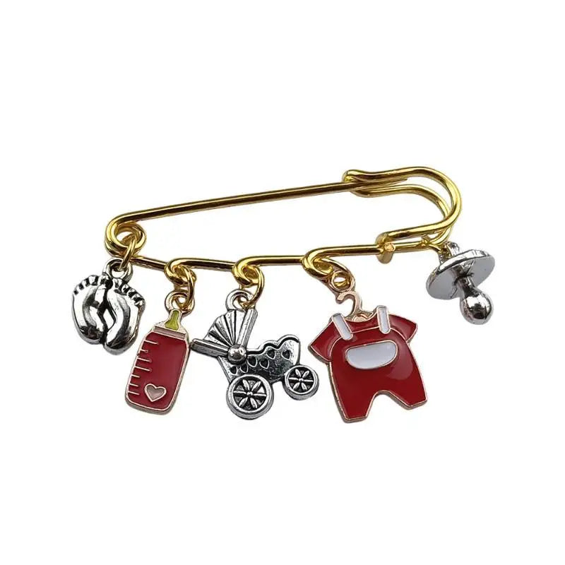 New Baby Arrival Charm Safety Pin Brooch Foot Bottle Stroller Dummy Enamel Pins Gender Reveal Shower Gift Clothes Bag Decorative Qme Red