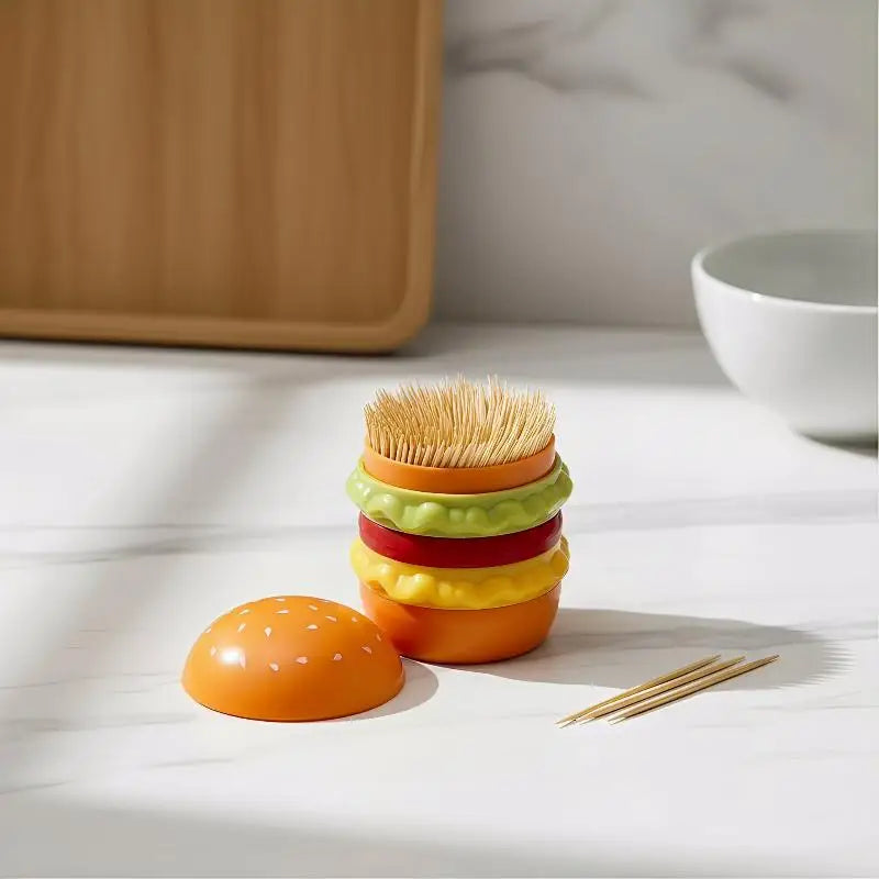 Hamburger Toothpick Holder Cotton Swab Jar ABS Can Storage Decoration Qme