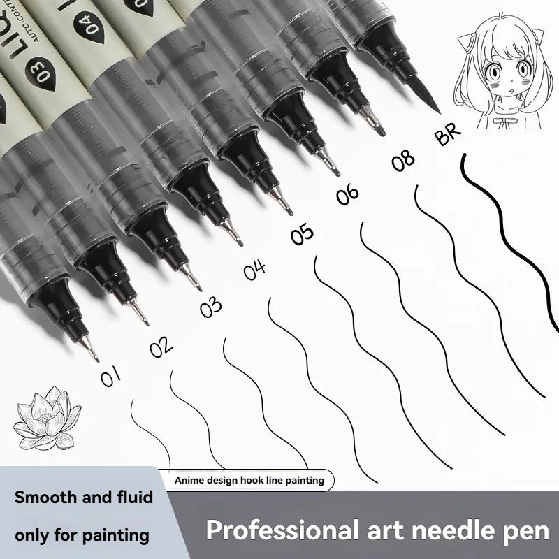 12 Pieces Fine Line Markers Multi Tip Black Fineliner Sketch Pen Set Manga Drawing Calligraphy Outline Drafting Artist Art Tools Qme