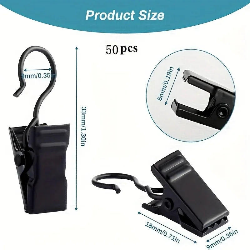 50pcs Curtain Black Stainless Steel Clips Set Qme