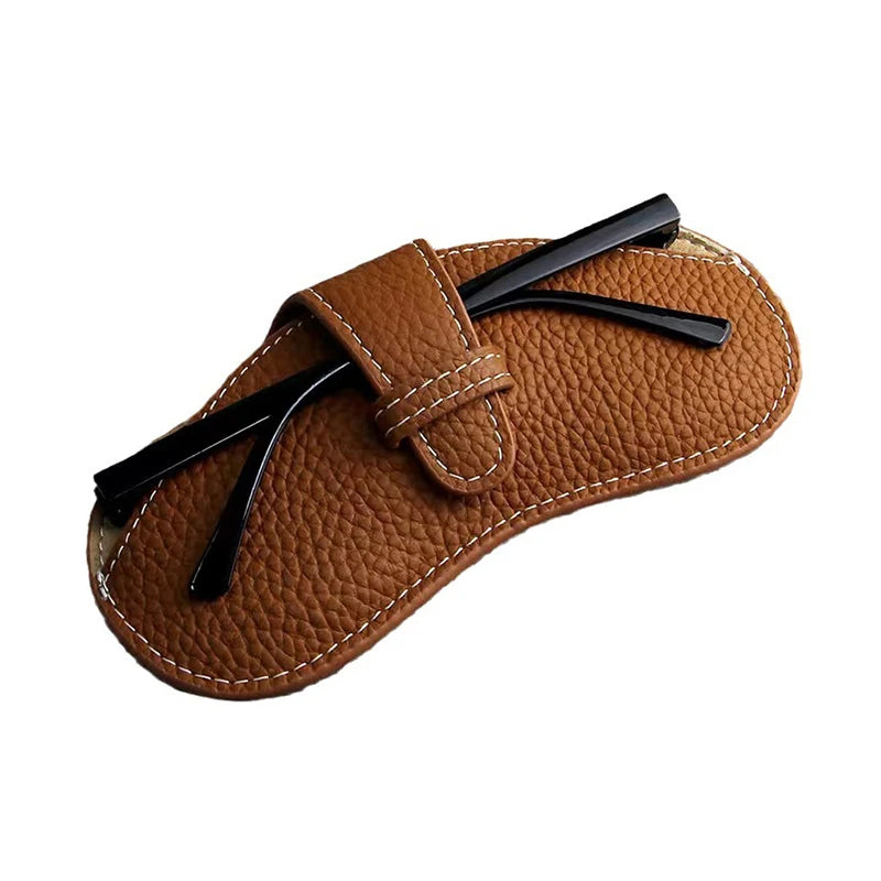 PU Leather Portable Glasses Bag Sunglasses Storage Bags Men and Women Car Glasses Protective Cover Anti-crushing Glasses Clip Qme