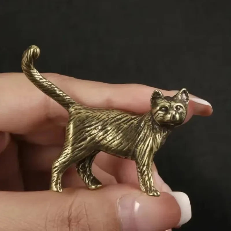 Retro Cat Brass Ornament Creative Long Tailed Cat Desktop Tea Pet Micro Carved Crafts Home Decoration Countryside Cat Ornament Qme