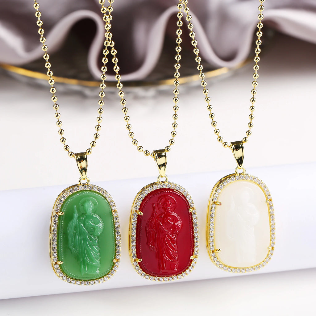 High Quality Creative Shiny Zirconia Crystal St. Jude Pendant Necklace Classic for Man Woman Religious Fine Jewelry Party Gift Qme