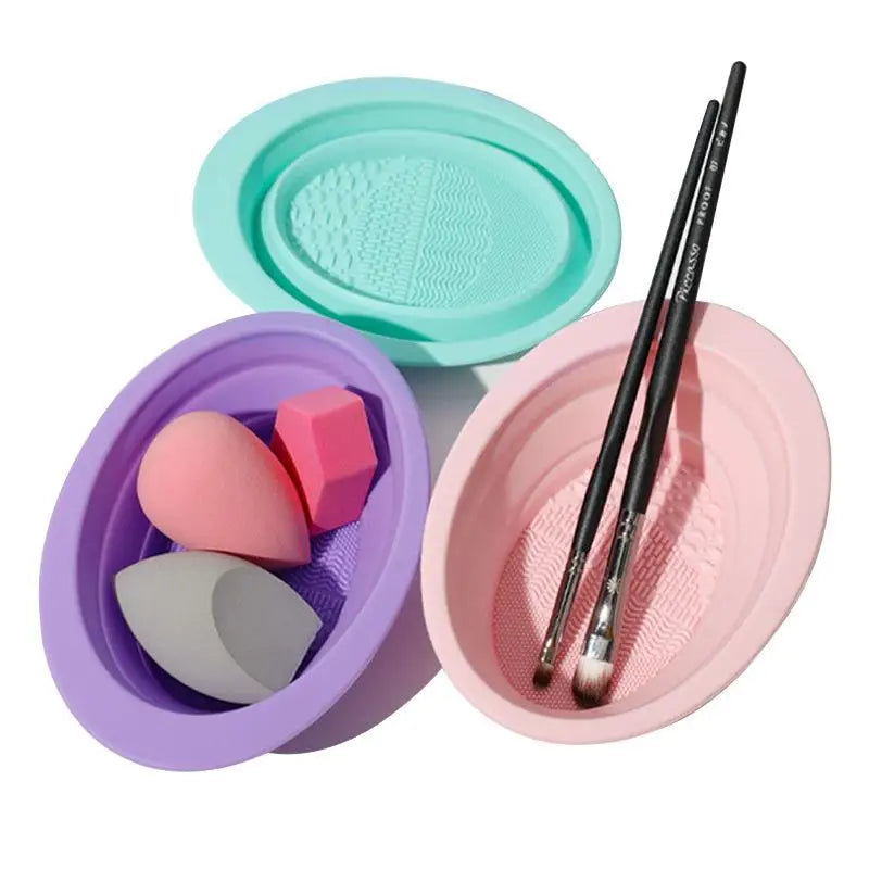 Folding Powder Puff Cleaning Bowl Eyeshadow Brushes Wash Clean Mat Qme