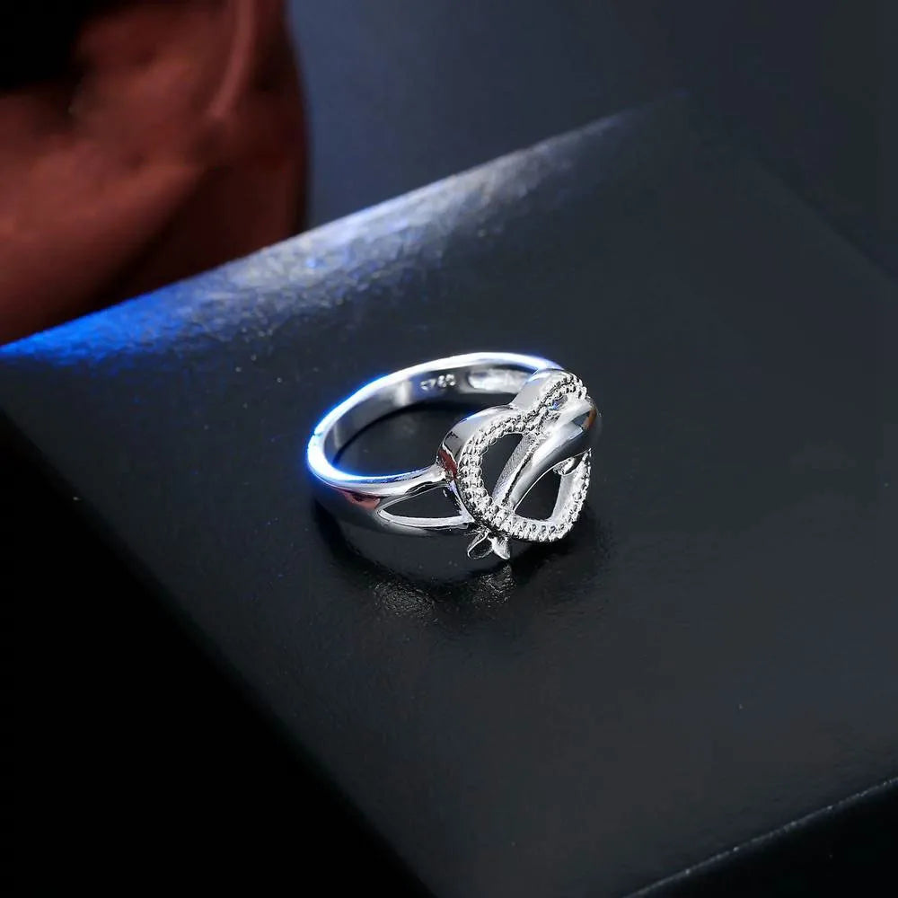 Dolphin Hollow Heart Low Key Exquisite Design Active Female Girl 100% 925 Sterling Silver Color Jewelry Accessories Rings Qme