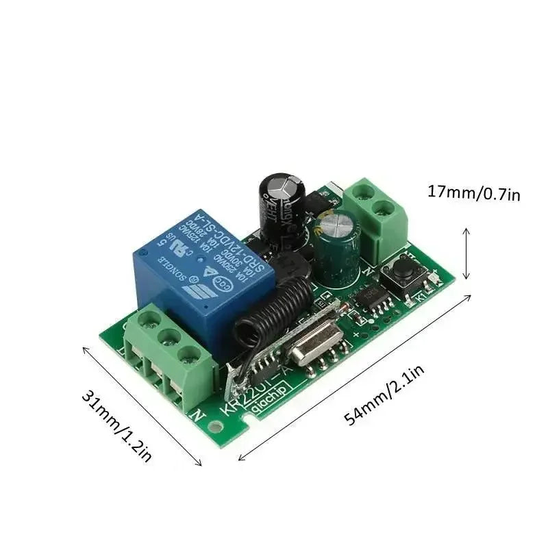 RF Switch Remote Control for Universal Garage Control & Electrical Device of LED, Motor & Pump, 1CH Relay Receiver AC 85~220V Qme