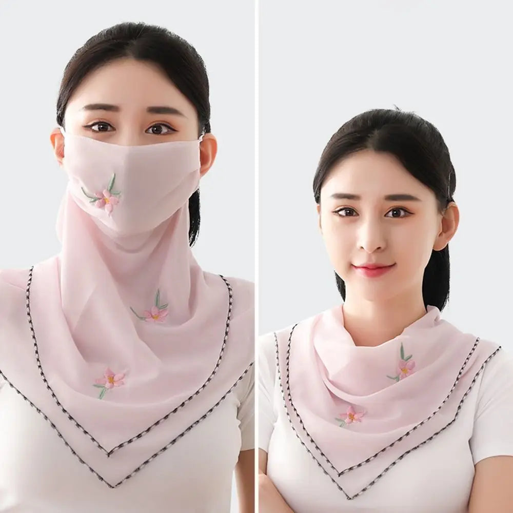Neck Scarf Embroidered Scarf Sun UV Protection Unisex Hiking Fishing Ice Silk Mask Triangular Scarf Face Cover Sunscreen Veil Qme H