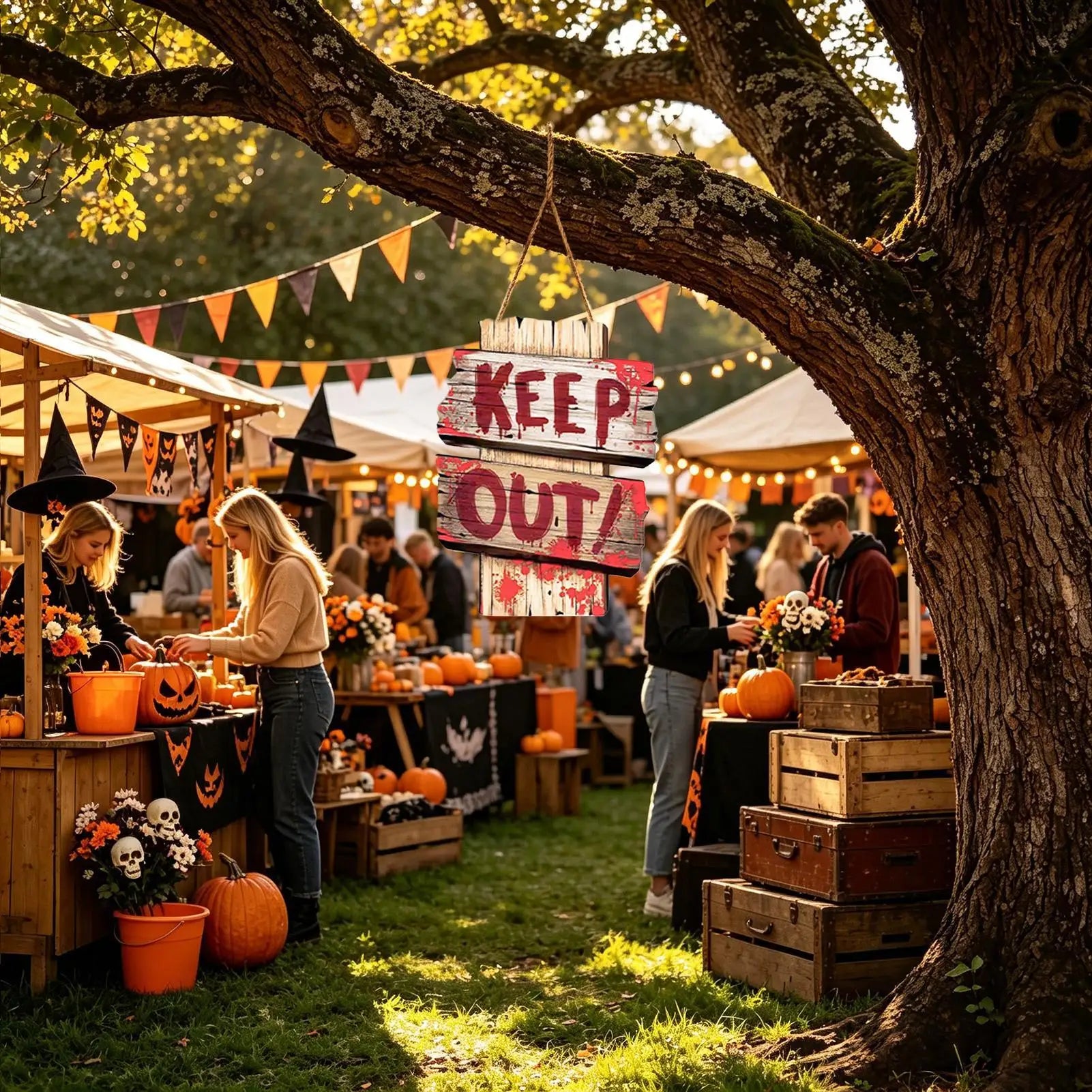 Halloween Decoration Sign Outdoor Holiday Decorative Board Warning Qme