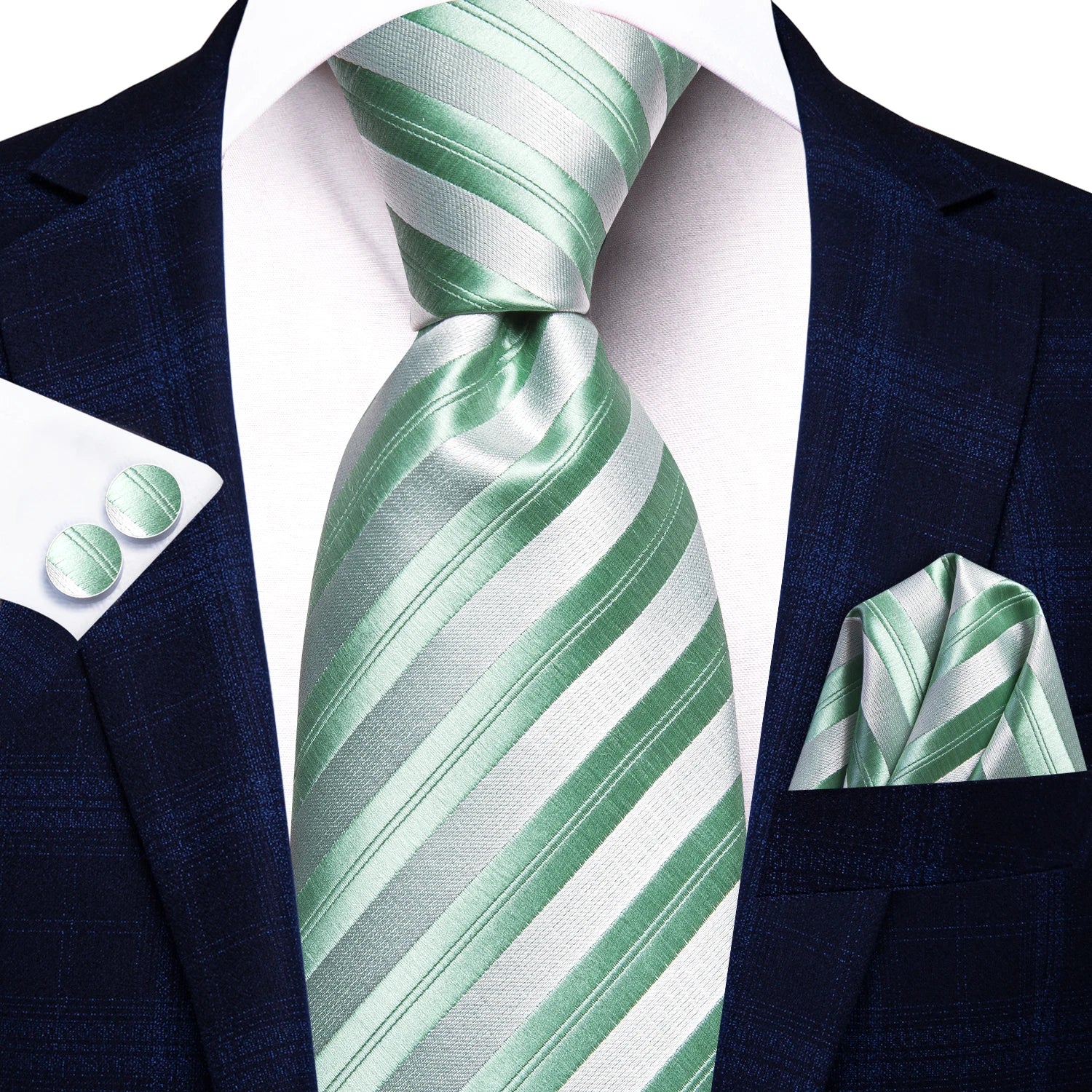 Black Green Striped Ties Men Wedding Accessories Mens Necktie Pocket
