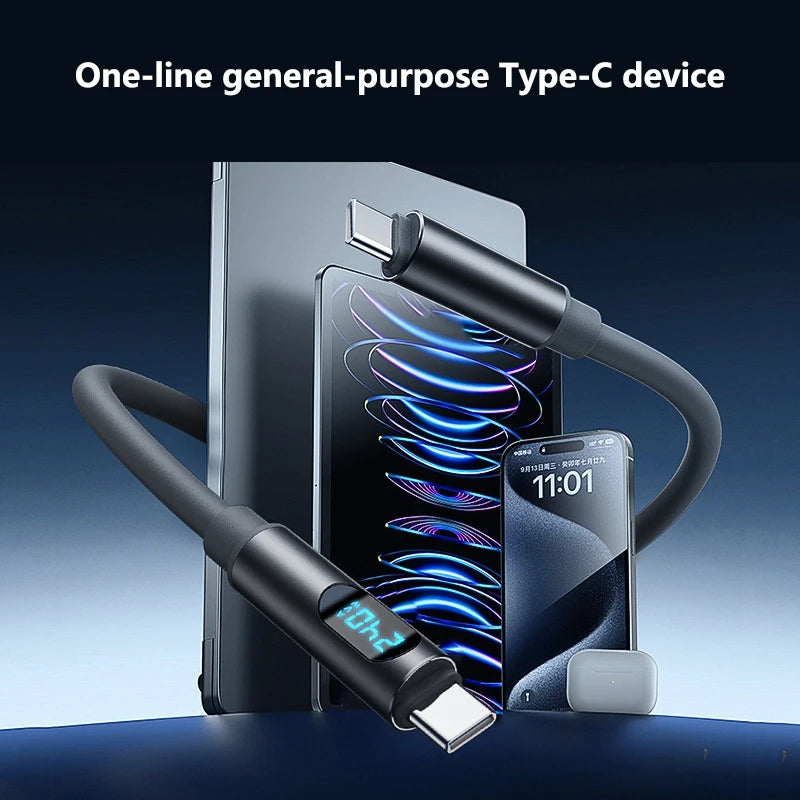 240W USB C to Type C Fast Charging Cable PD Digital Display Charger Line QC 3.0 Cord 1.2m 1.8m For iPhone 17 Xiaomi POCO Samsung Qme