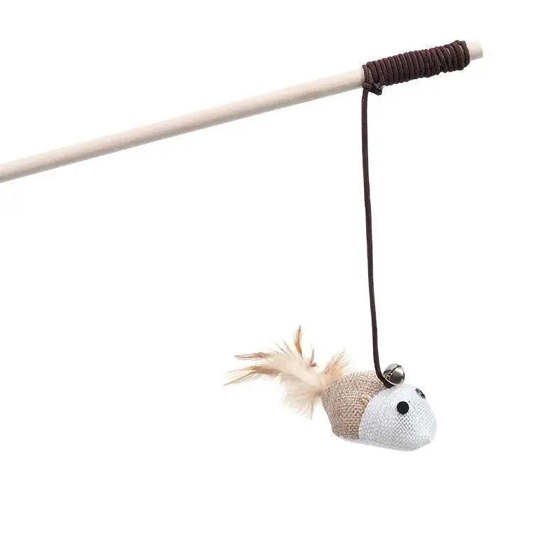 Cat Toy Cat Teaser Stick Handmade Cotton And Linen Woven Wooden Pole Cat Teaser Stick Cute Simulation Mouse Cat Interactive Toy Qme