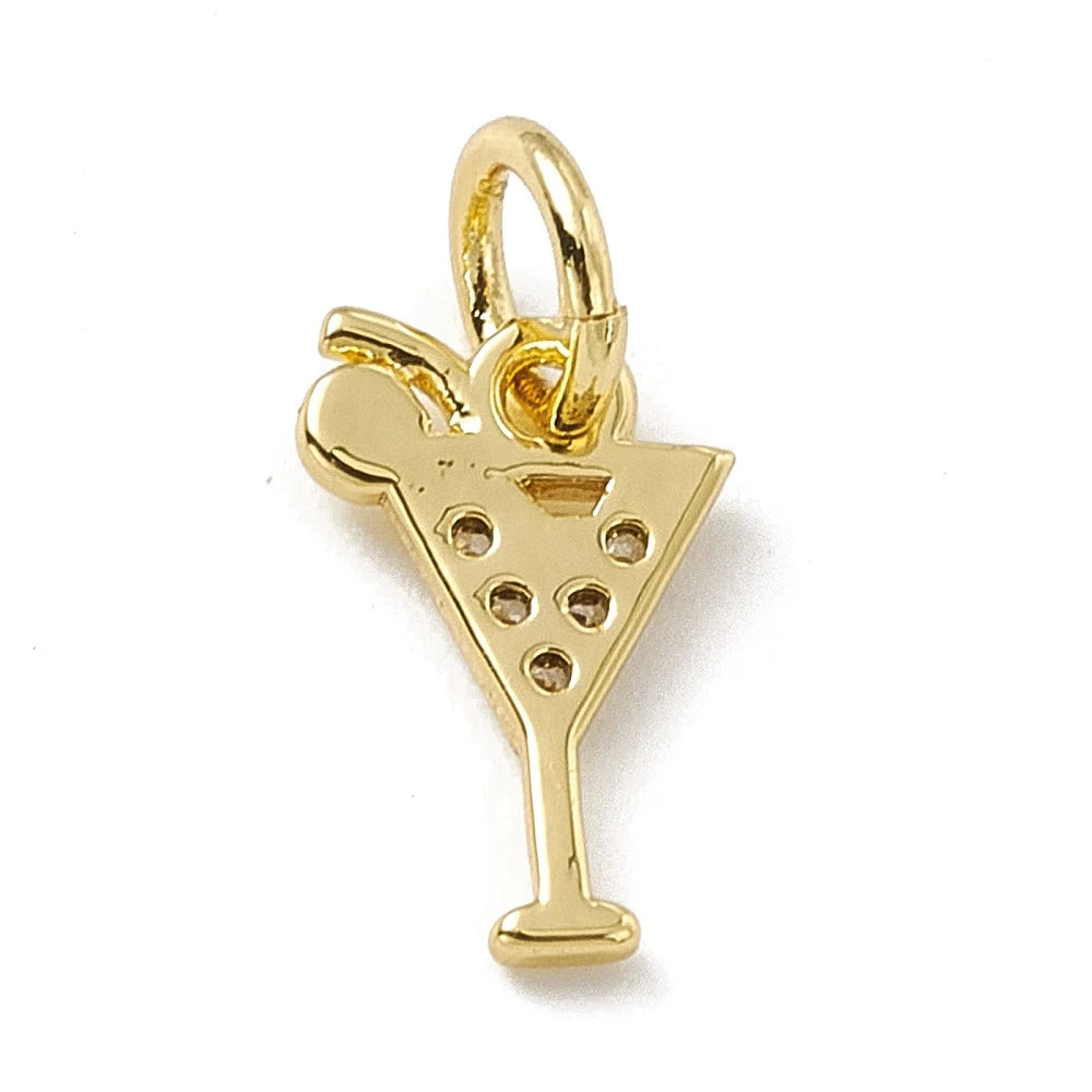 PandaHall 10pcs Brass Micro Pave Cubic Zirconia Cocktail Charms 10.5x7x1mm 3.4mm Hole for DIY Jewelry Making Qme
