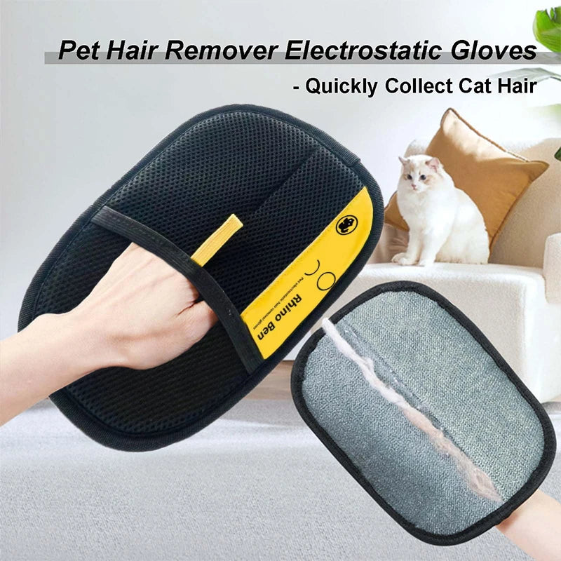2025 Pet Hair Removal Glove Cats Dogs Remover Electrostatic Gloves Qme
