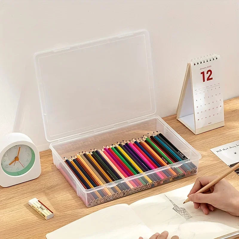 Large Capacity Pencil Case Transparent Plastic Notebook Sketch Marker Colored Lead Painting Storage Box, Back To School Supplies Qme