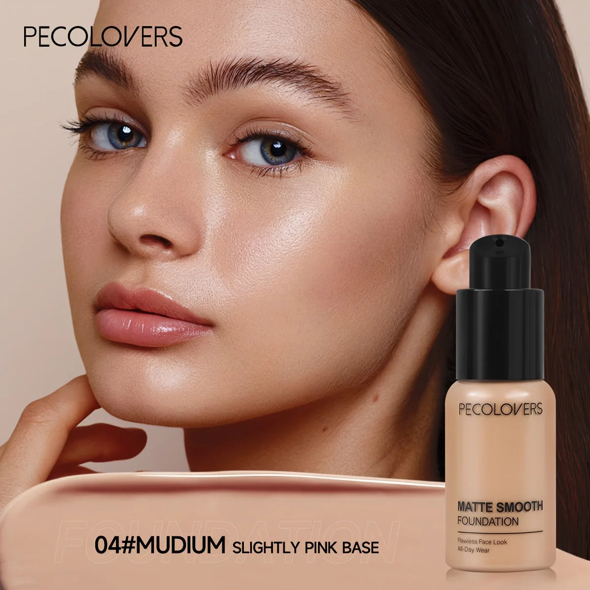 PECOLOVERS Matte Finish Liquid Foundation - Oil-Control, Waterproof, Full Coverage Concealer for All Skin Tones Qme 04