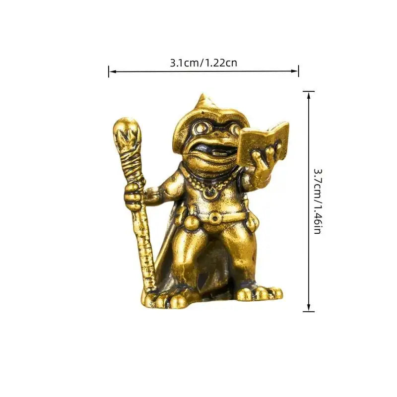 Vintage Brass Frog Wizard Statue Holding Magic Wand Ornament Home Qme 1pc