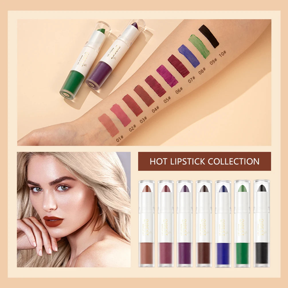 Double Head Matte Lipstick Lip Gloss 2 In 1 Stick Long-lasting Moisturizing Liquid Lipstick Sexy Red Puple Lip Glaze Tint Makeup Qme